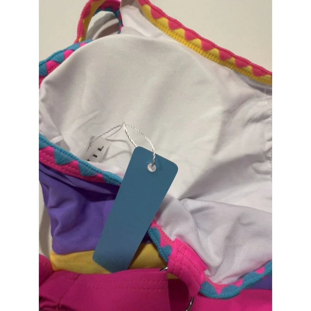 popvil Tummy Control 3 Piece Swimsuit with Skirt High Waisted Bikini Vibrant M